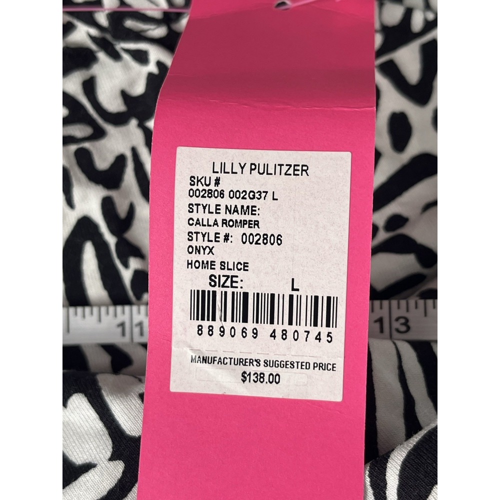 Lilly Pulitzer Calla Romper Large Onyx Home Slice Black White Pineapple NWT - Picture 11 of 13